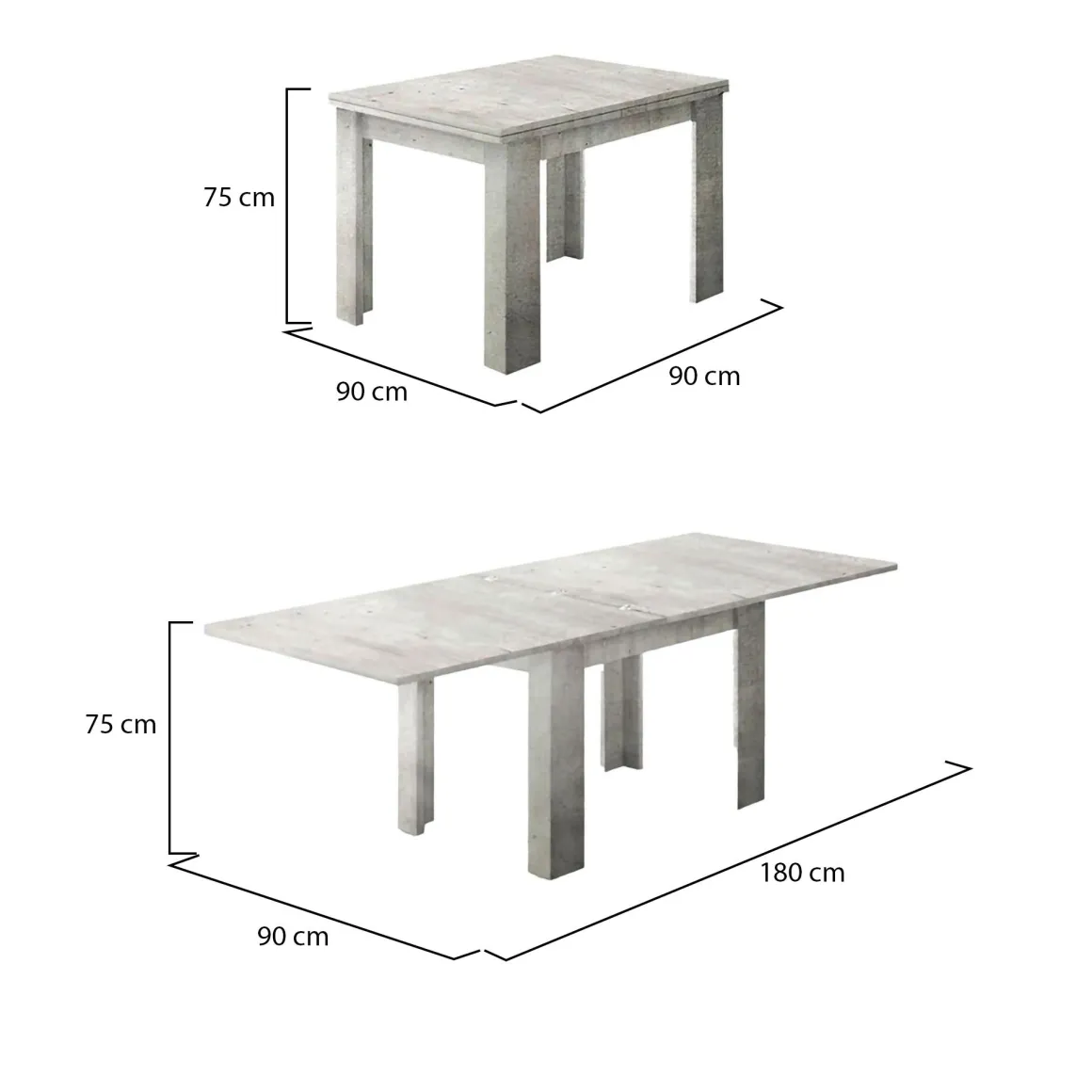 Tavolo allungabile 6-8 posti 90x90cm cemento - Airin
