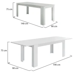 Tavoli Allungabili|Cucina > Dmora Tavolo allungabile 8-10 posti 140/190x90cm - Arizon Bianco Lucido