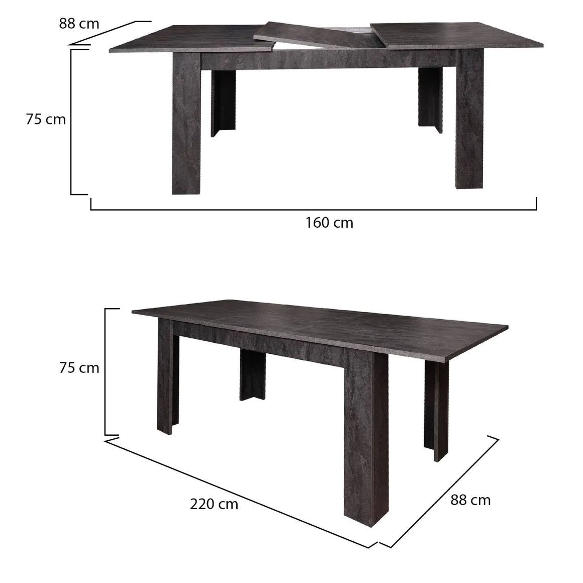 Tavolo allungabile 8-10 posti 160/220x88cm grigio - Artino
