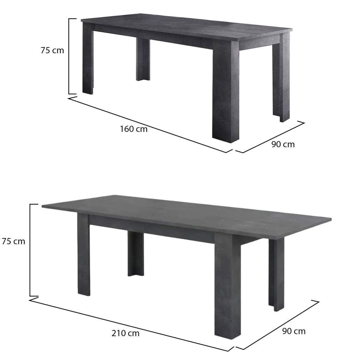 Tavolo allungabile 8-12 posti 160/210x90cm ardesia - Agenore