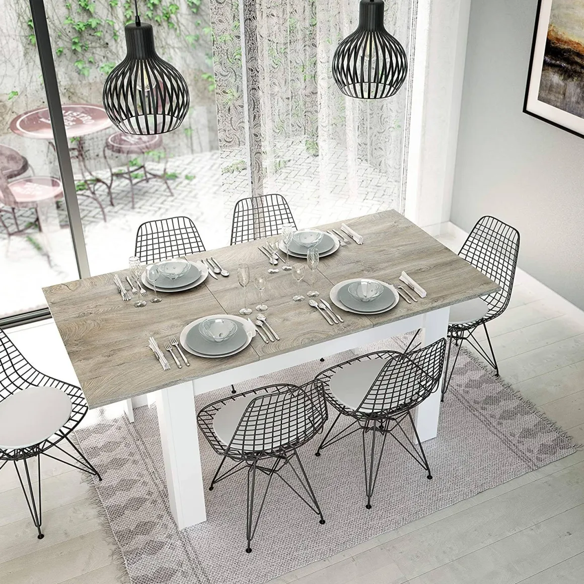 Tavolo allungabile pranzo 6-8 posti 140/190x90cm rovere grigio e bianco - Abudula