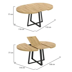 Tavolo allungabile rotondo salvaspazio 6-8 posti 110/158x110cm legno - Andia