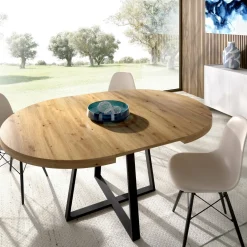 Tavolo allungabile rotondo salvaspazio 6-8 posti 110/158x110cm legno - Andia
