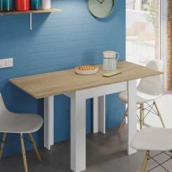Tavoli Allungabili|Cucina > Dmora Tavolo allungabile salvaspazio 4-6 posti 67x67/135cm bianco e rovere - Aratro Marrone, Bianco Rovere