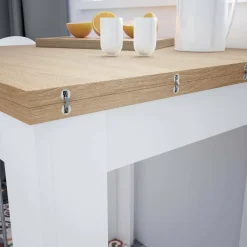 Tavoli Allungabili|Cucina > Dmora Tavolo allungabile salvaspazio 4-6 posti 67x67/135cm bianco e rovere - Aratro Marrone, Bianco Rovere