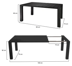 Tavolo da esterno allungabile 6-8 posti 90/160x98cm antracite - Langsa
