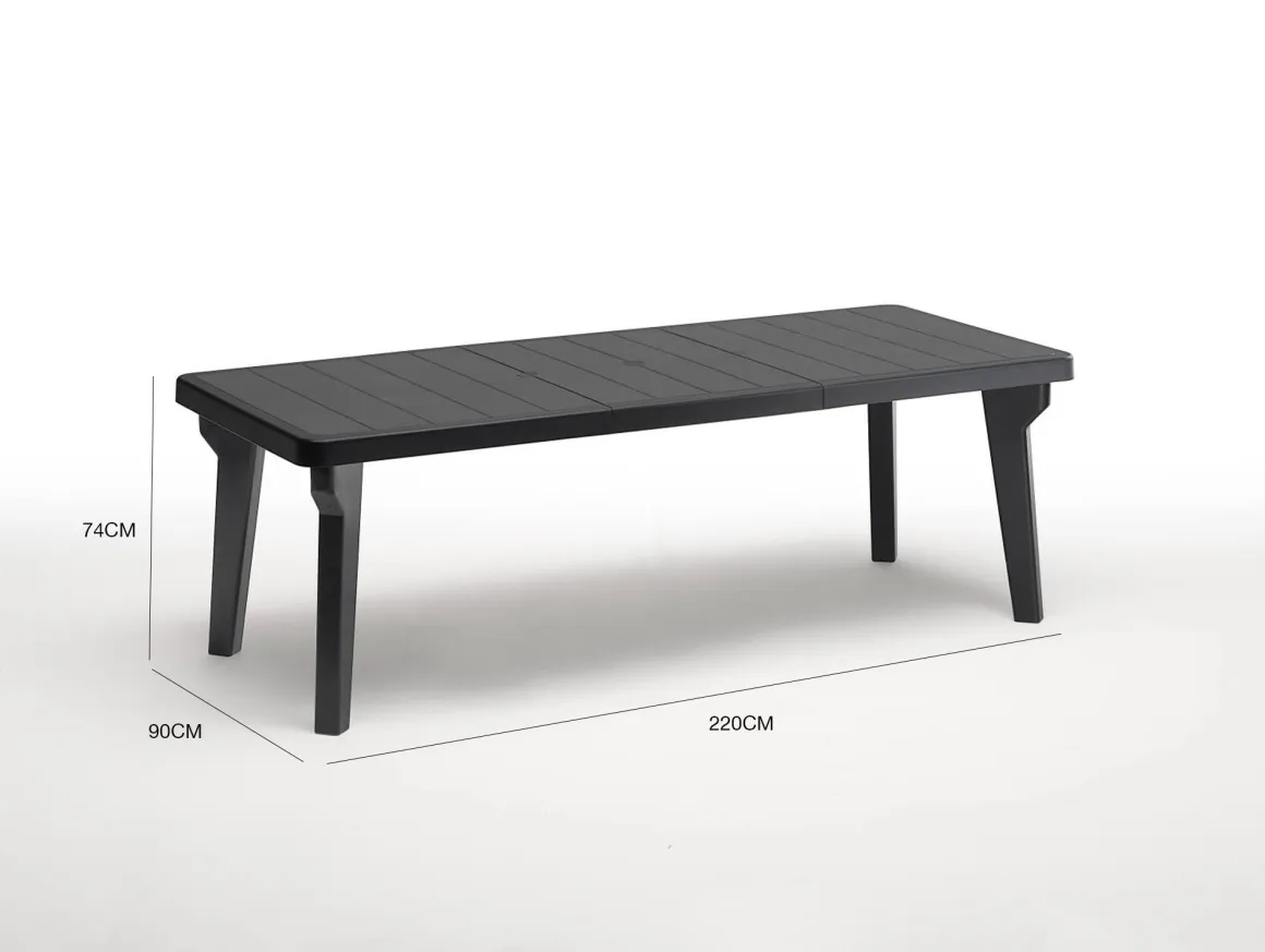 Tavoli Da Esterno > Dmora Tavolo da esterno allungabile 8-10 posti 160/230x98cm antracite - Lahat Nero Antracite
