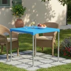 Tavoli Da Esterno > Dmora Tavolo da Esterno 4 Posti Tavolo Tavolo Fisso Quadrato 75x75x72h cm, Lunghezza Massima 75 cm Made in Italy - Brownstown Azzurro