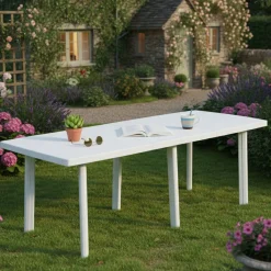 Tavoli Da Esterno > Dmora Tavolo da Esterno 10 Posti Meccanismo Estensione Allunga Centrale 216x90x72h cm, Allungabile Made in Italy - Crossley Bianco