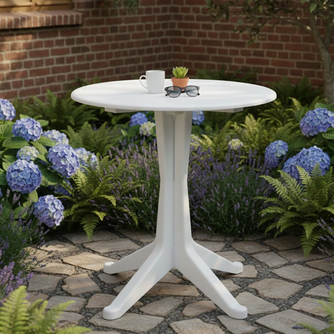 Tavolo da Esterno Bianco 2 Posti Tavolo Tavolo Fisso Rotondo 70x70x72h cm, Lunghezza Massima 70 cm Made in Italy - Trimble