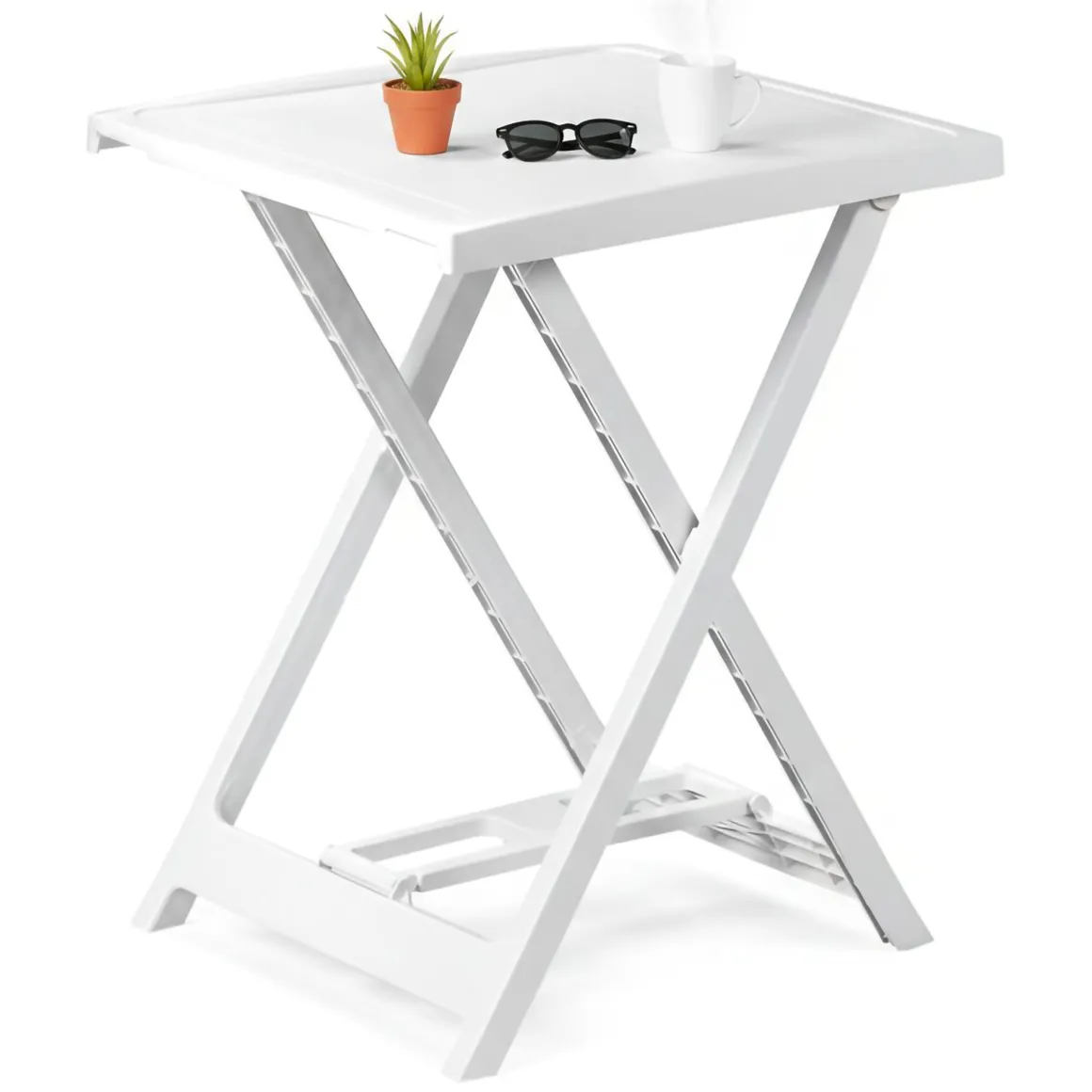 Tavolo da Esterno Bianco 2 Posti Tavolo Tavolo da Esterno Fisso 60x47x65h cm, Lunghezza Massima 50 cm Made in Italy - Ohatchee