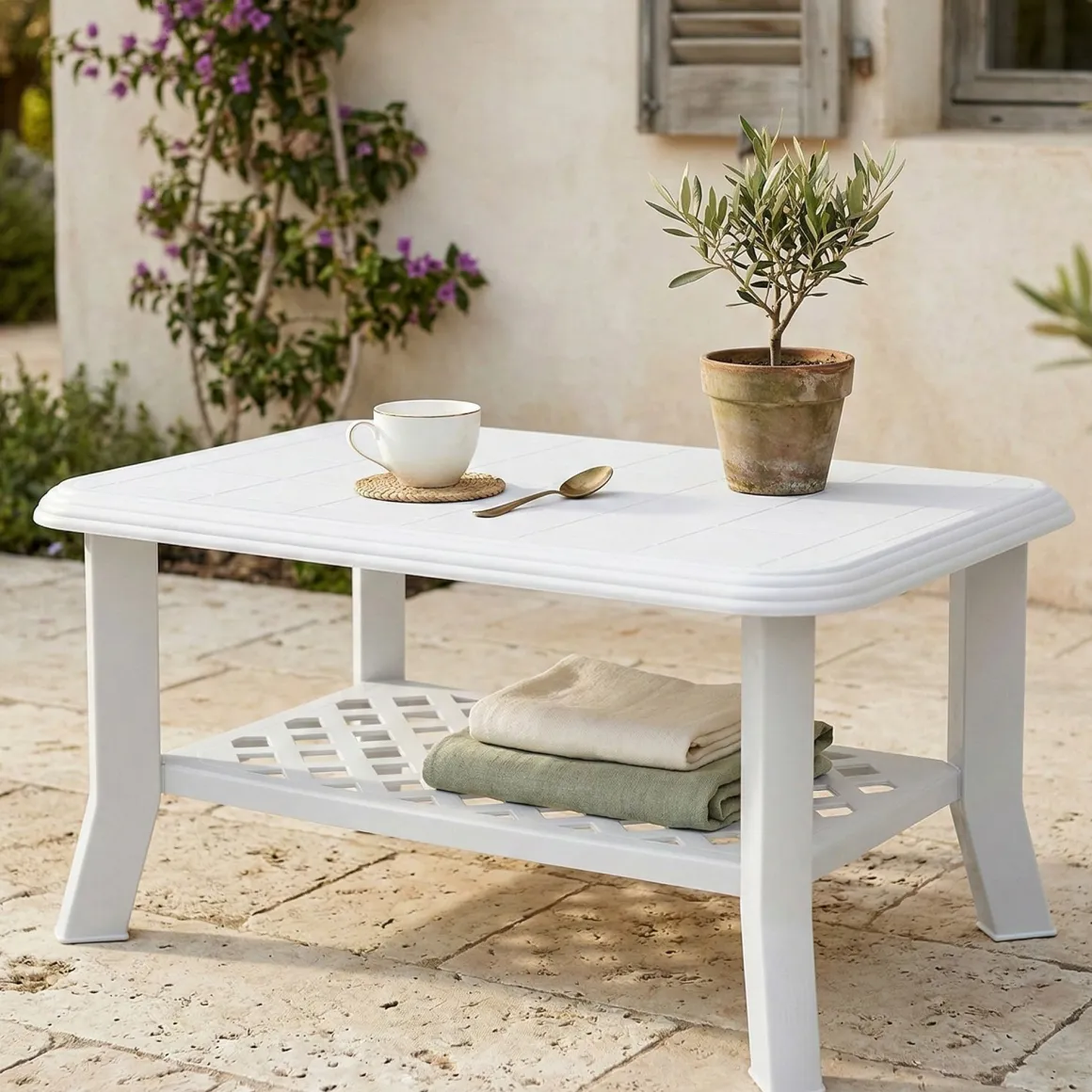 Tavoli Da Esterno > Dmora Tavolo da Esterno 4 Posti Tavolo Tavolo Fisso Quadrato 70x70x72h cm, Lunghezza Massima 70 cm Made in Italy - Straven Bianco