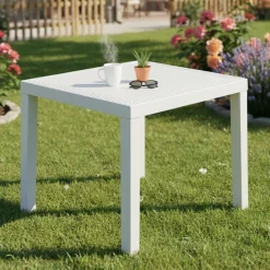 Tavoli Da Esterno > Dmora Tavolo da Esterno 4 Posti Tavolo Tavolo Fisso Rotondo 90x90x72h cm, Lunghezza Massima 90 cm Made in Italy - Brooksdale Bianco