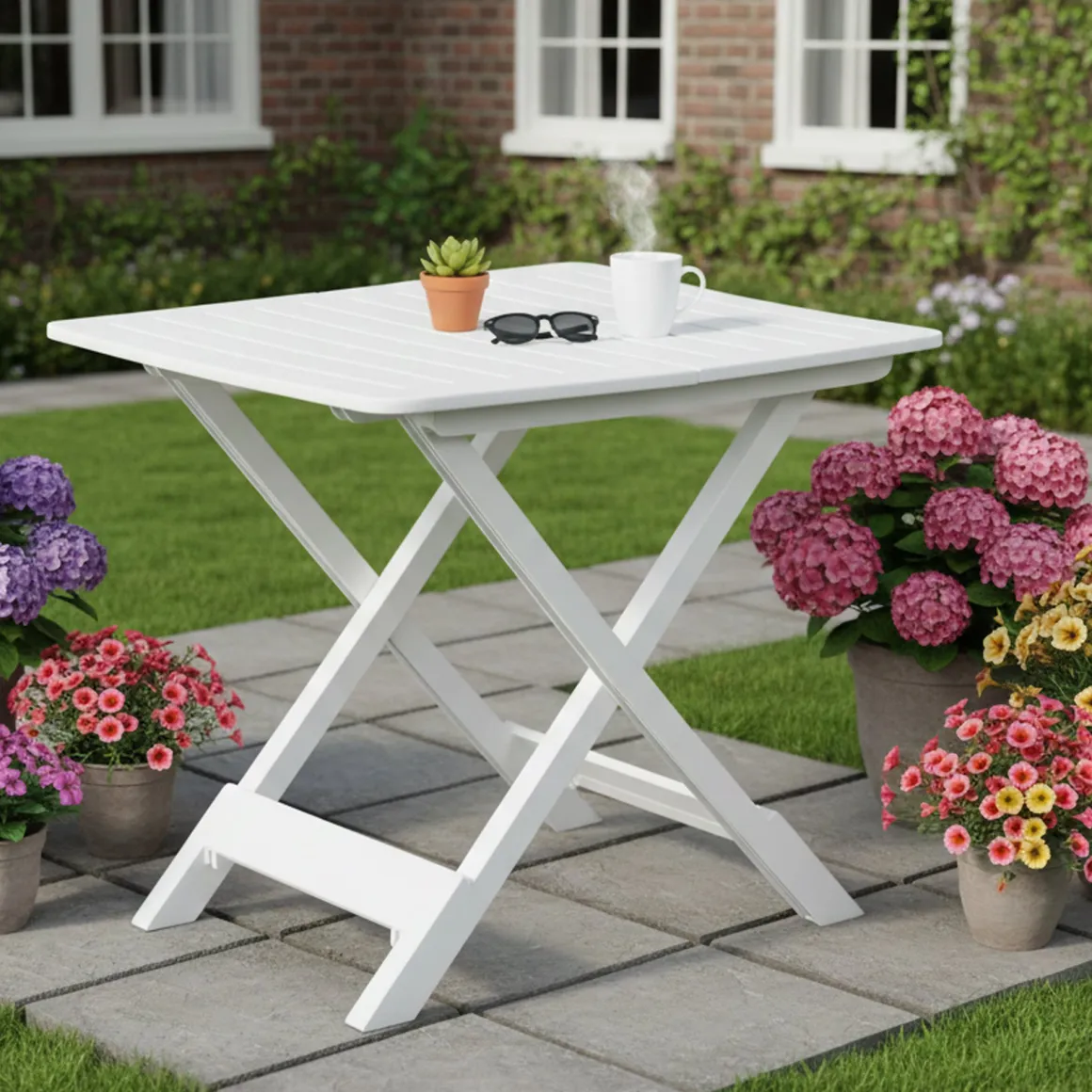 Tavolo da Esterno Bianco 4 Posti Tavolo Tavolo Pieghevole Rettangolare 79x72x70h cm, Lunghezza Massima 79 cm Made in Italy - Ruthton