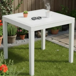 Tavolo da Esterno Bianco 4 Posti Tavolo Tavolo da Esterno Fisso 78x78x73h cm, Lunghezza Massima 78 cm Made in Italy - Frostproof