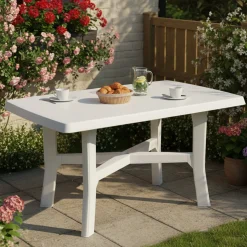 Tavoli Da Esterno > Dmora Tavolo da Esterno 6 Posti Tavolo Tavolo Fisso Rettangolare 180x100x72h cm, Lunghezza Massima 180 cm Made in Italy - Rasura Bianco