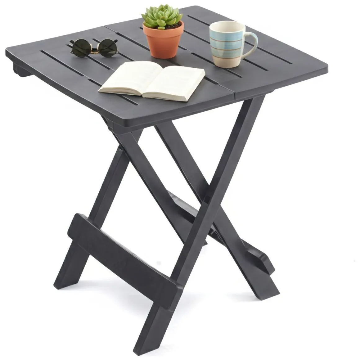 Tavolo da Esterno Nero Antracite 2 Posti Lunghezza Massima 44 cm 44x44x50h cm, Finitura Effetto Liscio Made in Italy - Elpino