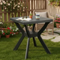 Tavolo da Esterno Nero Antracite 4 Posti Lunghezza Massima 70 cm 70x70x72h cm, Finitura Effetto Quadrettato Made in Italy - Straven