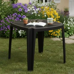 Tavolo da Esterno Nero Antracite 4 Posti Lunghezza Massima 75 cm 75x75x72h cm, Finitura Effetto Rattan Made in Italy - Stillions