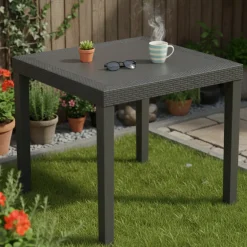Tavolo da Esterno Nero Antracite 4 Posti Lunghezza Massima 78 cm 78x78x73h cm, Finitura Effetto Rattan Made in Italy - Frostproof