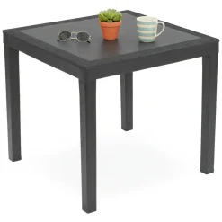 Tavolo da Esterno Nero Antracite 4 Posti Lunghezza Massima 78 cm 78x78x73h cm, Finitura Effetto Rattan Made in Italy - Frostproof