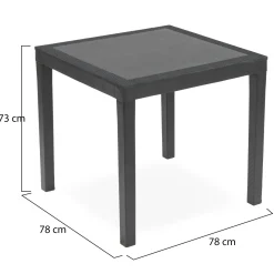 Tavolo da Esterno Nero Antracite 4 Posti Lunghezza Massima 78 cm 78x78x73h cm, Finitura Effetto Rattan Made in Italy - Frostproof