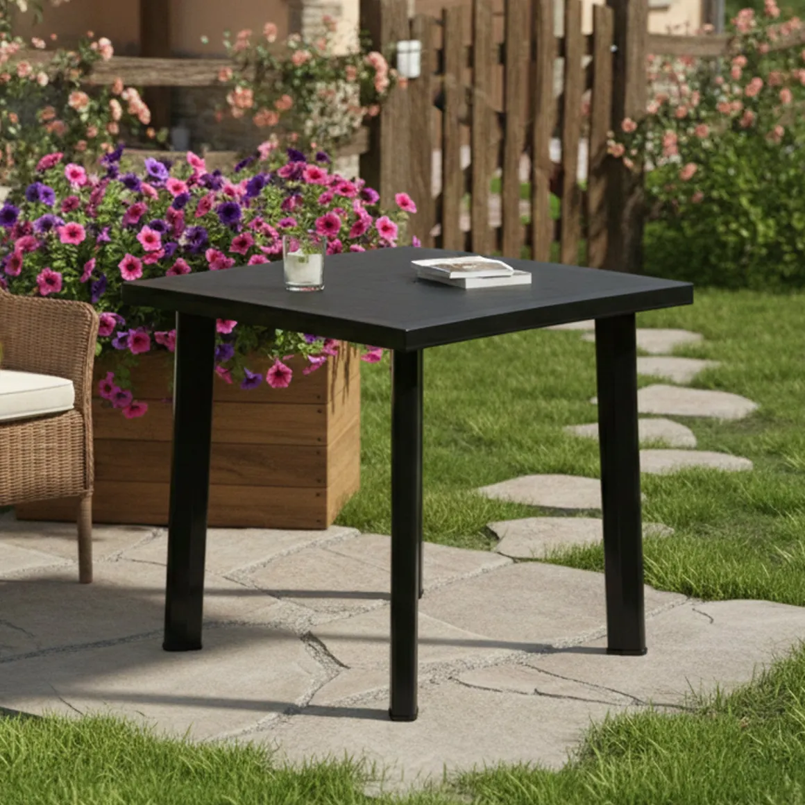 Tavolo da Esterno Nero Antracite 4 Posti Lunghezza Massima 80 cm 80x75x72h cm, Finitura Effetto Liscio Made in Italy - Tessner