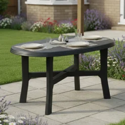 Tavoli Da Esterno > Dmora Tavolo da Esterno 6 Posti Lunghezza Massima 138 cm 138x88x72h cm, Finitura Effetto Quadrettato Made in Italy - Raspberry Nero Antracite