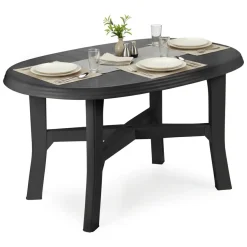 Tavoli Da Esterno > Dmora Tavolo da Esterno 6 Posti Lunghezza Massima 138 cm 138x88x72h cm, Finitura Effetto Quadrettato Made in Italy - Raspberry Nero Antracite