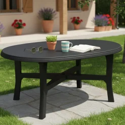 Tavoli Da Esterno > Dmora Tavolo da Esterno 6 Posti Lunghezza Massima 180 cm 180x100x72h cm, Finitura Effetto Quadrettato Made in Italy - Rasura Nero Antracite