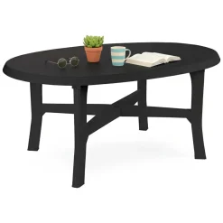 Tavoli Da Esterno > Dmora Tavolo da Esterno 6 Posti Lunghezza Massima 180 cm 180x100x72h cm, Finitura Effetto Quadrettato Made in Italy - Rasura Nero Antracite