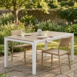 Tavoli Da Esterno > Dmora Tavolo da esterno 6 posti 160x90cm bianco e tortora - Innisfail Grigio, Bianco Tortora