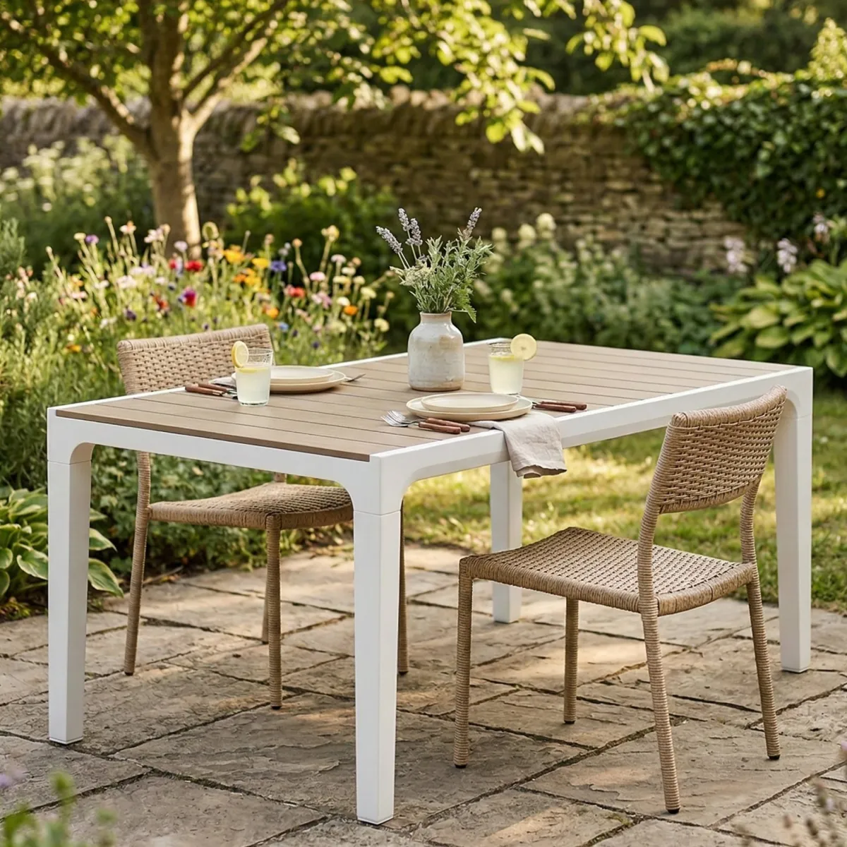 Tavoli Da Esterno > Dmora Tavolo da esterno 6 posti 160x90cm bianco e tortora - Innisfail Grigio, Bianco Tortora