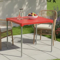 Tavoli Da Esterno > Dmora Tavolo da Esterno 4 Posti Tavolo Tavolo Fisso Quadrato 75x75x72h cm, Lunghezza Massima 75 cm Made in Italy - Brownstown Rosso