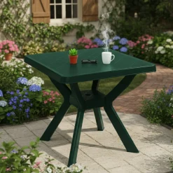 Tavoli Da Esterno > Dmora Tavolo da Esterno 4 Posti Tavolo Tavolo Fisso Rotondo 90x90x72h cm, Lunghezza Massima 90 cm Made in Italy - Brooksdale Verde