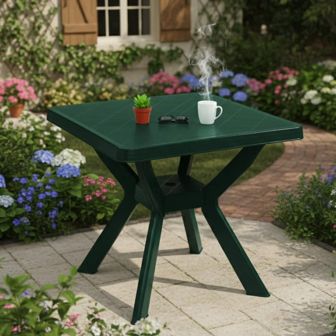Tavoli Da Esterno > Dmora Tavolo da Esterno 4 Posti Tavolo Tavolo Fisso Rotondo 90x90x72h cm, Lunghezza Massima 90 cm Made in Italy - Brooksdale Verde