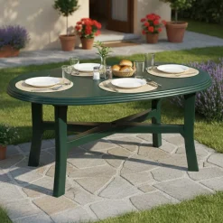 Tavolo da Esterno Verde 6 Posti Tavolo Tavolo da Esterno Fisso 165x110x72h cm, Lunghezza Massima 165 cm Made in Italy - Simmsville