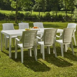 Tavoli Da Esterno|Outdoor > Dmora Tavolo da giardino allungabile 8-10 posti 150/220x90cm - Arabesch Bianco