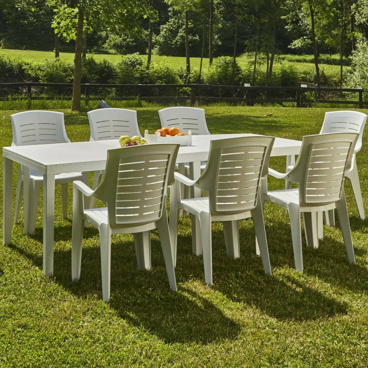 Tavoli Da Esterno|Outdoor > Dmora Tavolo da giardino allungabile 8-10 posti 150/220x90cm - Arabesch Bianco