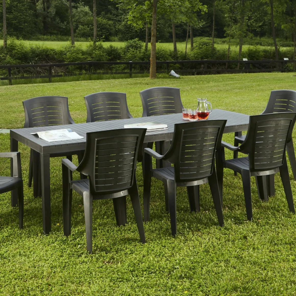 Tavoli Da Esterno|Outdoor > Dmora Tavolo da giardino allungabile 8-10 posti 150/220x90cm effetto rattan antracite - Abbaviva Nero Antracite