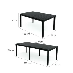 Tavoli Da Esterno|Outdoor > Dmora Tavolo da giardino allungabile 8-10 posti 150/220x90cm effetto rattan antracite - Abbaviva Nero Antracite