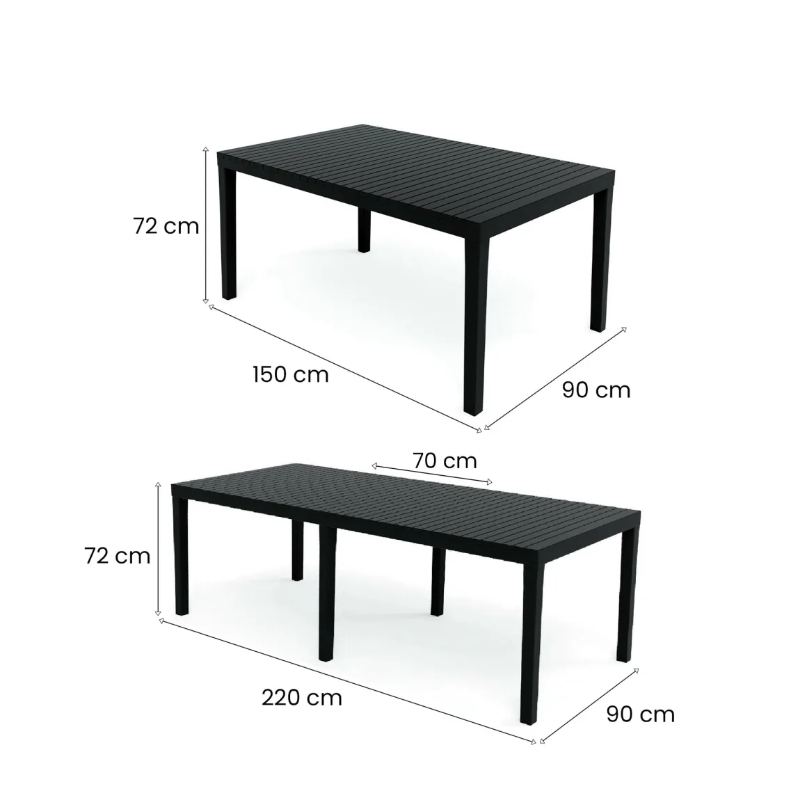 Tavoli Da Esterno|Outdoor > Dmora Tavolo da giardino allungabile 8-10 posti 150/220x90cm effetto rattan antracite - Abbaviva Nero Antracite
