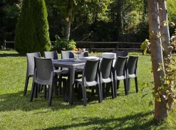 Tavoli Da Esterno|Outdoor > Dmora Tavolo da giardino allungabile 8-10 posti 150/220x90cm effetto rattan antracite - Abbaviva Nero Antracite