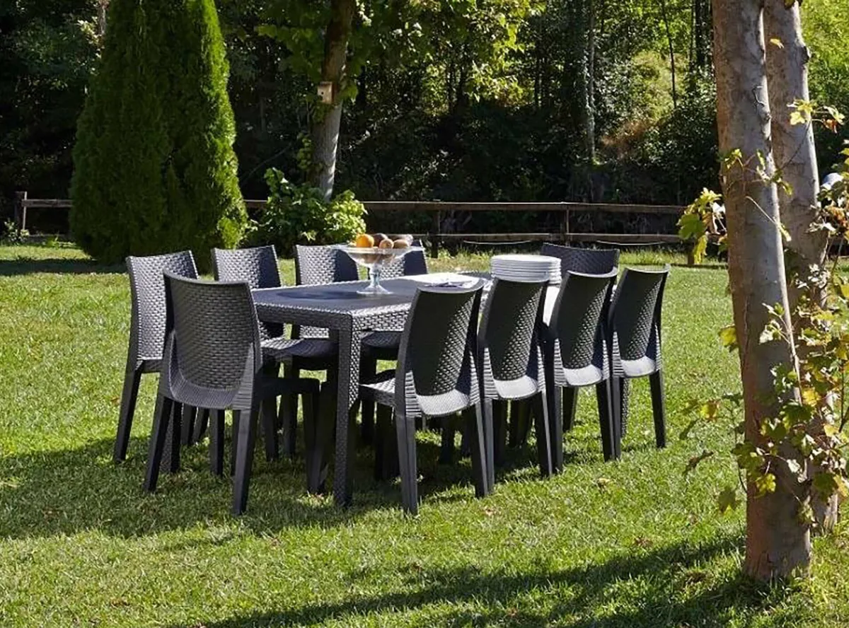 Tavoli Da Esterno|Outdoor > Dmora Tavolo da giardino allungabile 8-10 posti 150/220x90cm effetto rattan antracite - Abbaviva Nero Antracite