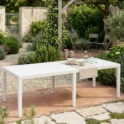 Tavolo da giardino allungabile 8-10 posti 150/220x90cm effetto rattan bianco - Abbaviva