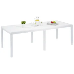 Tavolo da giardino allungabile 8-10 posti 150/220x90cm effetto rattan bianco - Abbaviva