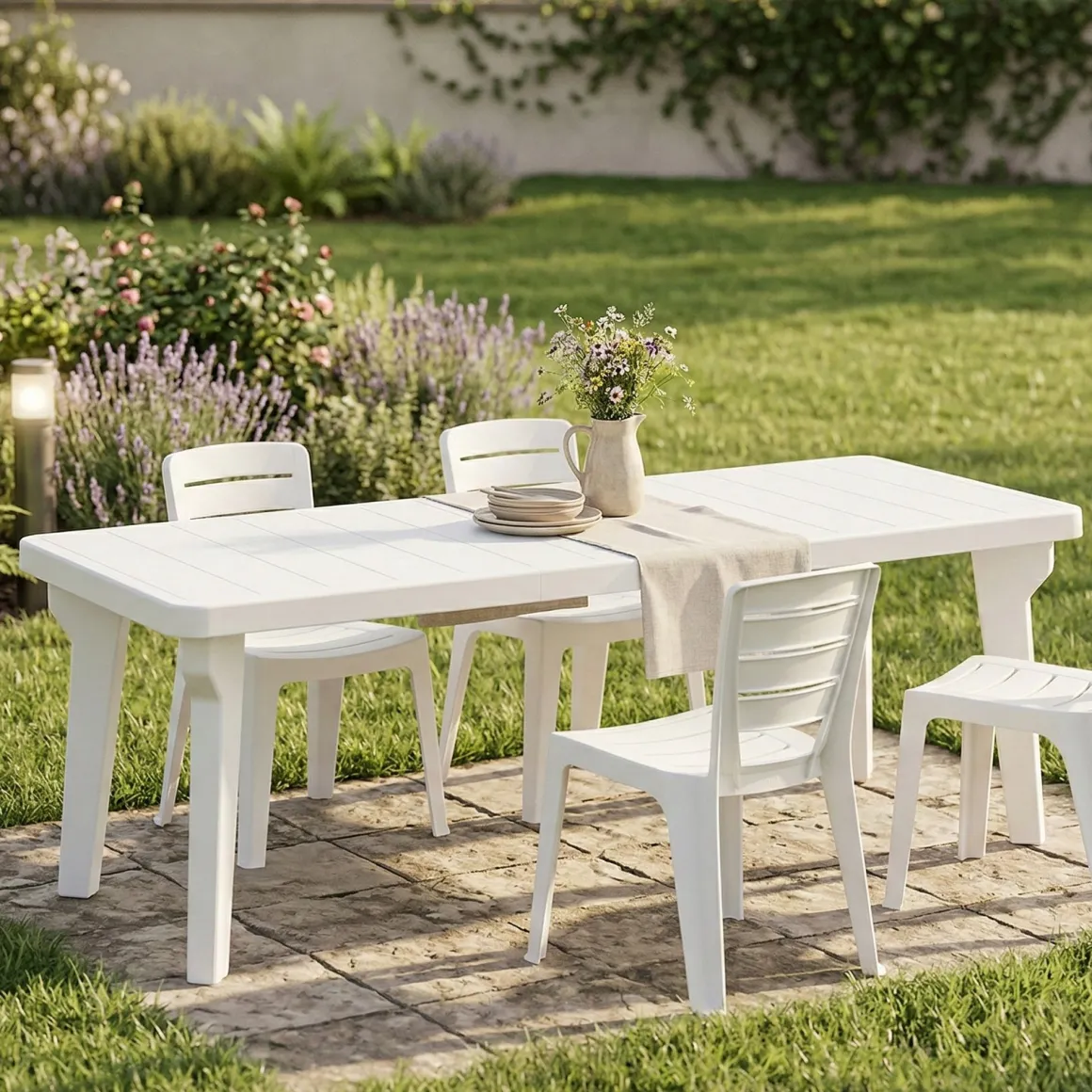 Tavoli Da Esterno > Dmora Tavolo da giardino allungabile 8-10 posti 160/230x98cm - Lahat Bianco