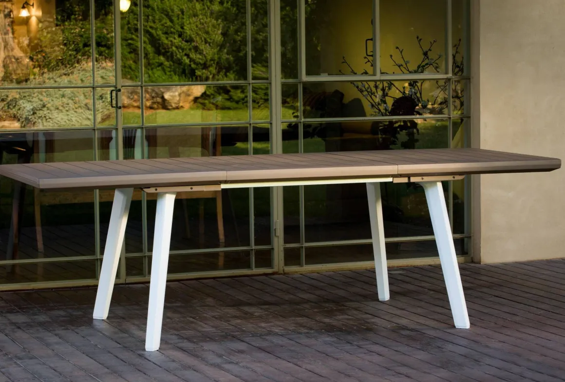 Tavolo da giardino allungabile 8-10 posti 162/241x100cm bianco e tortora - Quispamsis