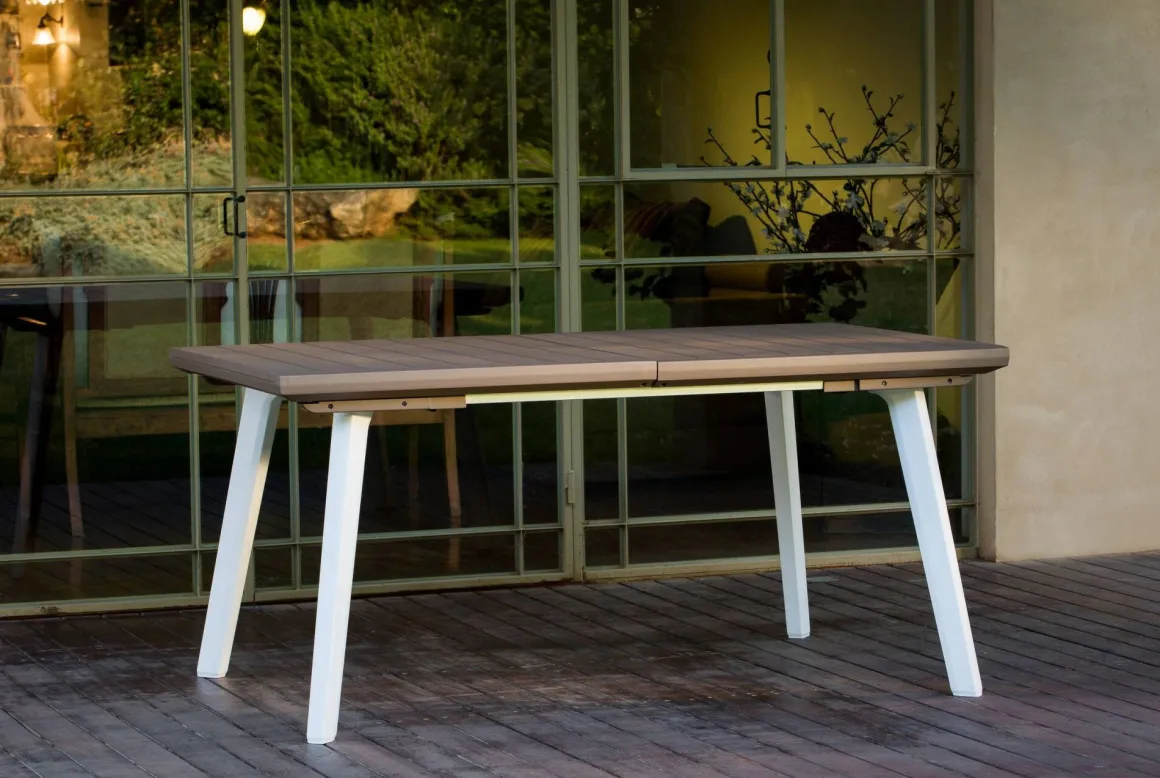 Tavolo da giardino allungabile 8-10 posti 162/241x100cm bianco e tortora - Quispamsis