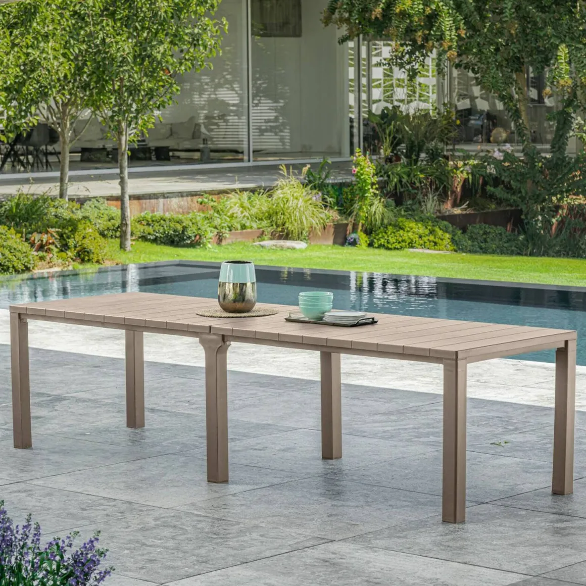 Tavolo da giardino allungabile 8-12 posti 147/294x90cm tortora - Brossard